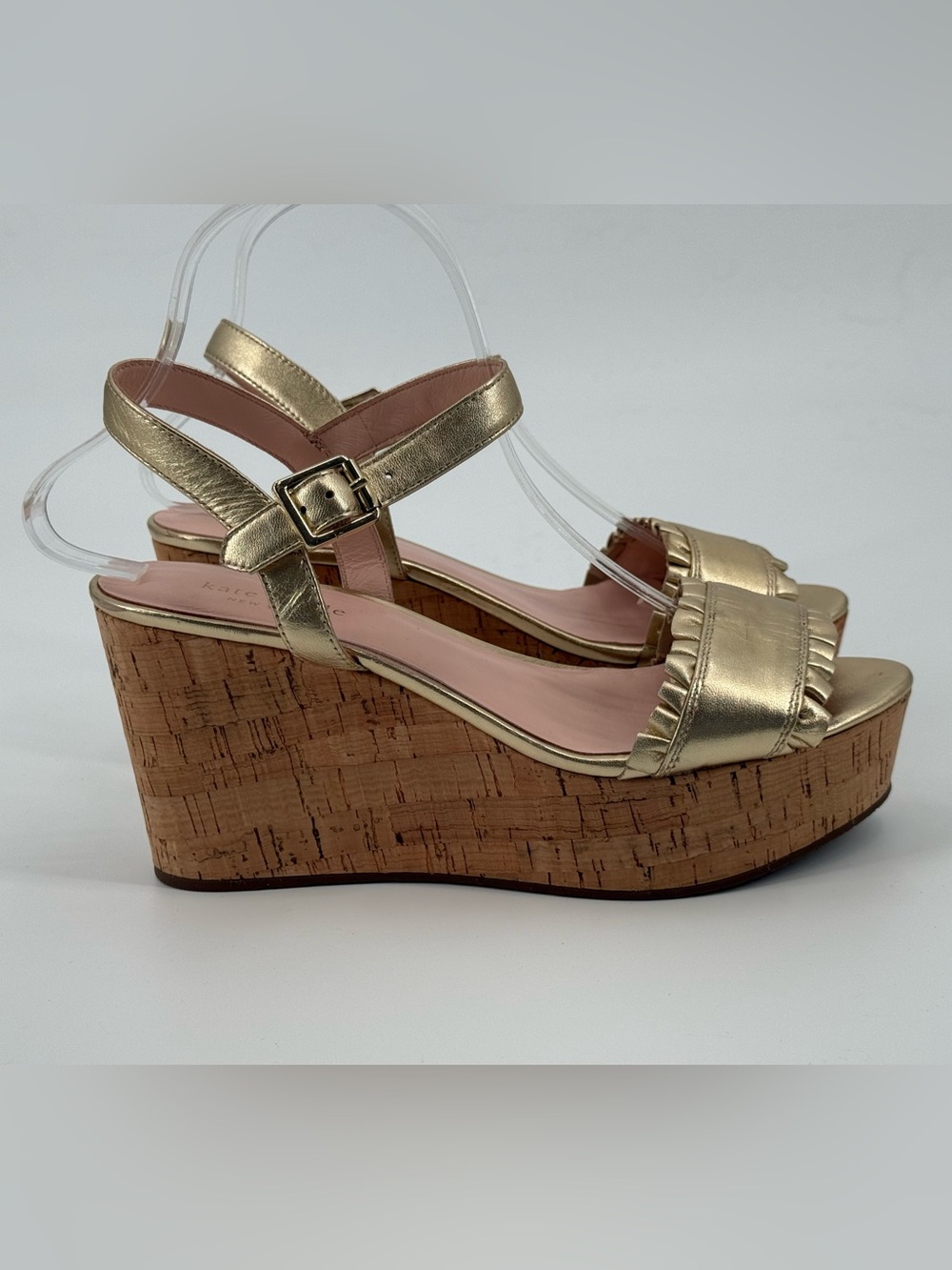 Kate Spade New York Gold Metallic Tomas Ruffle Platform Wedge Sandals 8.5
